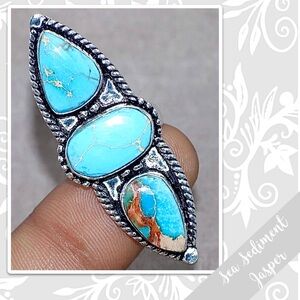 Sea Sediment Jasper Large Southwest-Style Silver Artisan Ring 7 (Turquoise Blue)